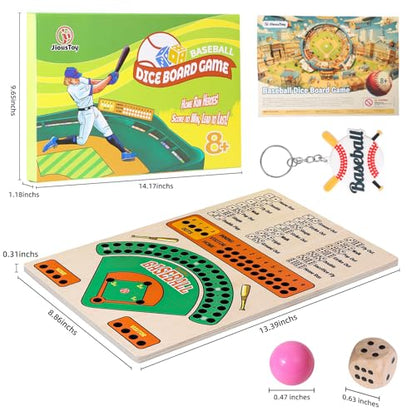Jioustoy Baseball Board Game, Wooden Baseball Dice Game with Marbles, Baseball Travel Game and Indoor Table Game for Camping Family Gatherings, Baseball Gift for Teens Adults (Colourful Style)