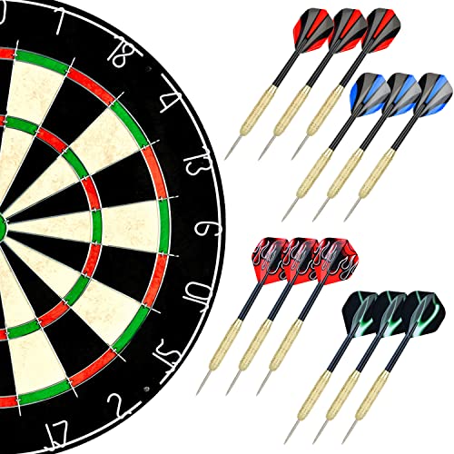 LinkVisions Dartboard with Staple-Free Bullseye, 18g Steel Tip Darts Set,12 Steel Tip Darts 18g, Dartboard Mounting Kits Included - style: Socipieler