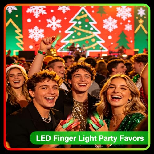 100pcs Christmas Party Favors, Green and Red Finger Lights, Glow in the Dark Party Supplies for Kids Adults, LED Flashlights Christmas Goodie Bag Stuffers, Carnival Concert Gifts Accessories - style: Red+Green-100
