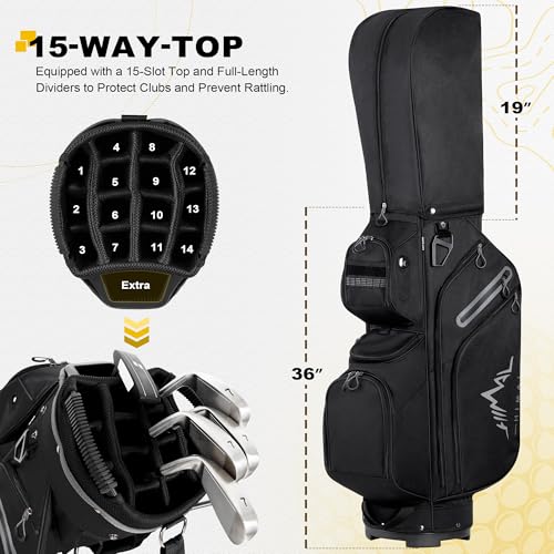 uniHimal Golf Cart Bag, 15 Way Organizer Divider Top with Handles and Rain Cover - color: Black