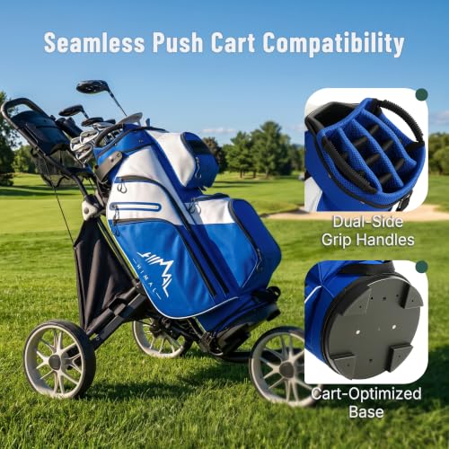 uniHimal Golf Cart Bag, 15 Way Organizer Divider Top with Handles | 15 Separate Compartments,Extra Storage Pockets,Rain Cover,Comfortable carry handles,Tough Abrasion‑Resistant Materials - color: Blue-White