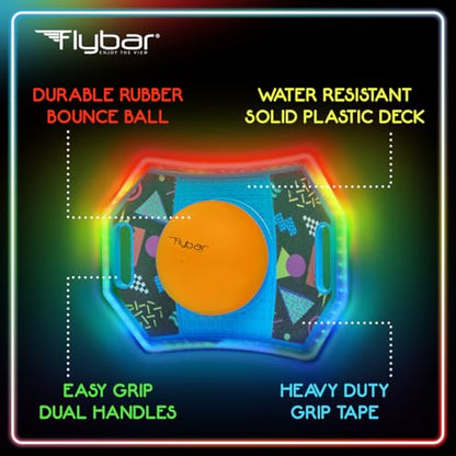 Flybar LED Pogo Trick Ball for Kids Balance Bounce Board w/Anti-Slip Deck - color: Retro Rocket