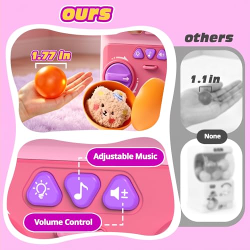 Skirfy Capsule Vending Machine for Kids, Light Up Toy Vending Machine with 15 PCS 1.77" Reusable Toy Capsules, Prize Machine, Arcade Game Toy, Birthday Gift for Girls Boys Ages 3-8 - color: Pink