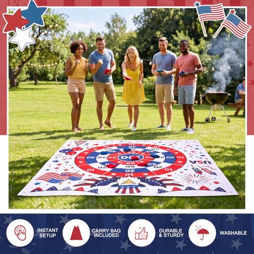 Arrowbash Giant 4th of July Bean Bag Toss Game 4.9ft Large 250 Anniversary Patriotic Cornhole Bags Set of 6, Red White and Blue American Toss Game for Lawn Yard Adults for Independence Veterans Gifts - style: 4th of July