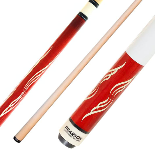 PEARSON P-58 Two-Piece Billiards Pool Cue Stick w/White Gloss Grip - Available in Red/Blue/Grey - color: Red, size: 21 oz