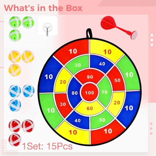 Sticky Ball Dart Board Game, 29.1 in / 74 cm Fabric Dartboard with 12 Sticky Balls and 1 Dart, Safe for Youngsters, Outdoor Throwing Game, Foldable for Storage