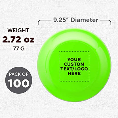 DISCOUNT PROMOS Frisbee Flying Discs in Bulk, 9.25 in. Fun Family Beach Game - color: - Custom - Neon Green, size: 100 flying discs