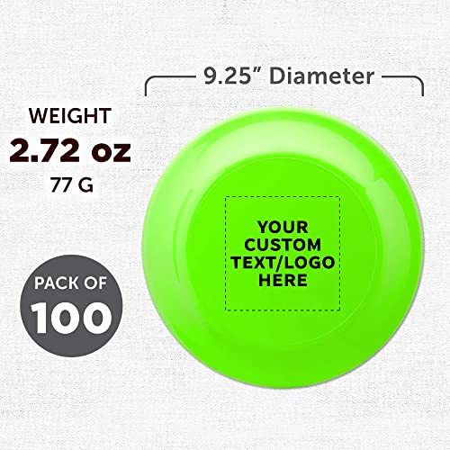 DISCOUNT PROMOS Frisbee Flying Discs in Bulk, 9.25 in. Fun Family Beach Game - color: - Custom - Neon Green, size: 100 flying discs