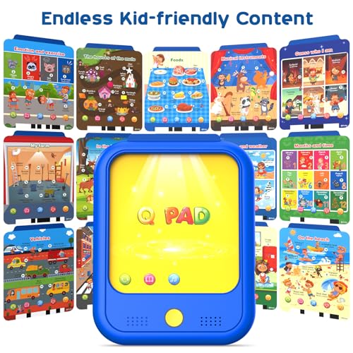 Qiaojoy Kids Learning Tablet Educational Learning Pad for Toddlers 2-5 to Learn Alphabets, Numbers, Foods, Time, Music, Talking Cards for Toddlers，Learning Educational Toy Kids Gifts - style: Upgrade Version（20 lesson pages blue）