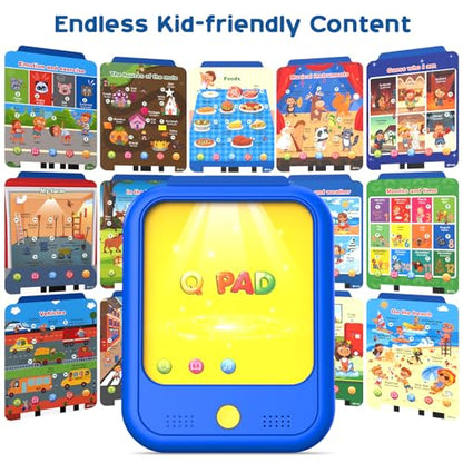 Qiaojoy Kids Learning Tablet Educational Learning Pad for Toddlers 2-5 to Learn Alphabets, Numbers, Foods, Time, Music, Talking Cards for Toddlers，Learning Educational Toy Kids Gifts - style: Upgrade Version（20 lesson pages blue）