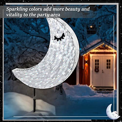 Deekin Silver Moon Piñata Hanging Gender Reveal Piñata Half Moon Decorations with Blindfold and Stick for Birthday Party Supplies, 15.7 x 6.5 x 3 Inches - style: Silver Moon