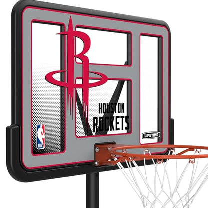 Lifetime NBA Houston Rockets Portable Basketball Hoop, Adjustable Height 7.5-10 Ft, 44 Inch Shatterproof Fusion Backboard, Base with Wheels - color: Houston Rockets