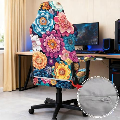 Suobstales Boho Mandala Flower Pattern Gaming Chair Covers Waterproof Cat Scratch Proof Stretch Game Chair Cover with Armrest Anti-Scratch Protection for Ergonomic Gaming Rotating Desk Chair - color: Boho Mandala Flower