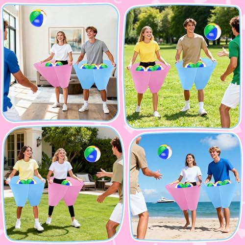 Granny Pants Game with Bouncy Balls and 1 Air Pump (Random Colors), Granny Pants Outdoor Game Baby Shower Funny Party Game for Adults & Families, Big Pants Ball Game Granny Pants Yard Game - color: Baby Blue+Pink