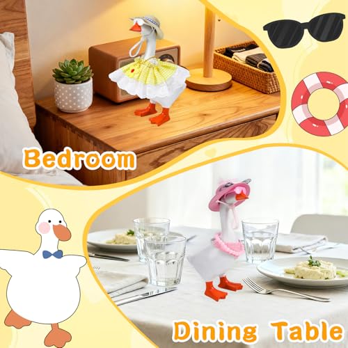 6 Sets Mini Desk Goose Outfits 7 Inches Mini Desk Goose Clothes with Cute Felt Hat Necklace Dresses and Sunglasses for Magnetic Porch Geese Key Holder Decor Gifts - style: 6 Sets-Desk Goose Outfits