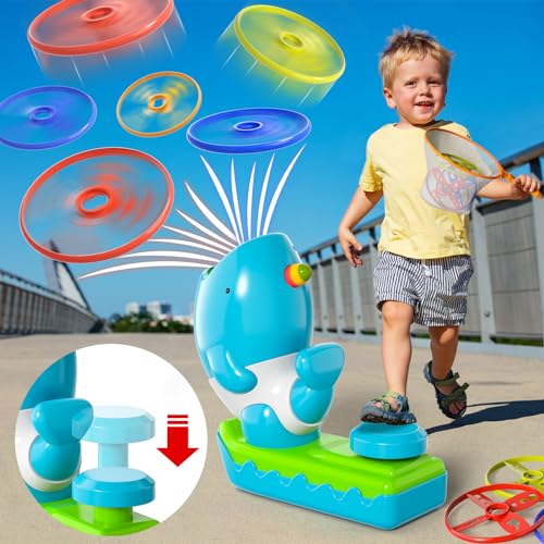 KukuFun 24-Pack Flying Disc Launcher Toys with Protective Glasses, Outdoor Outside Game Gifts for Kids Boys Ages 3-5 4-8, Fun Active Disc Launcher Set for Toddlers Girls Ages 3 4 5 6 7 8