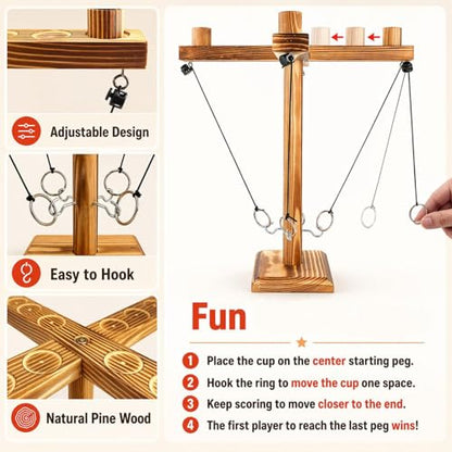 Ring Toss Game for Adults, Wooden Hook and Ring Game, Tabletop & Yard Activity for Indoor Outdoor Social Entertainment and Adult Gatherings