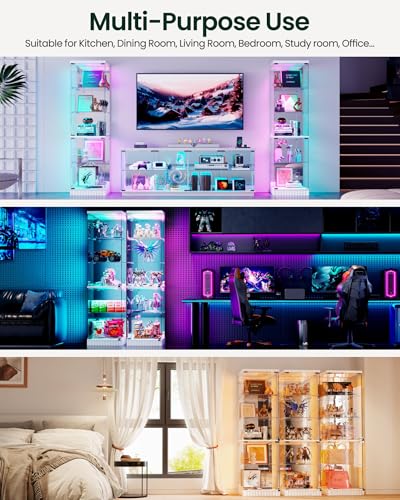 Lvifur Curio Display Cabinet - with Glass Door,5-Tier Glass Display Case with RGB Motion Sensor Light, Lockable Figure Display Case with Removable Glass Shelf for Collectibles,White - color: White-rgb Light