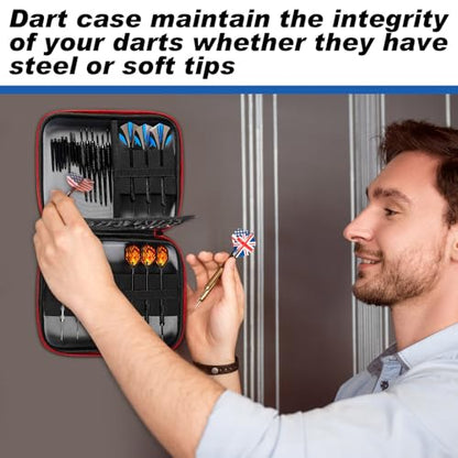 Teenyyou EVA Hard Shell Dart Case Protective Case Storage for 18 Piece Dart Set Tips Flights Shafts and More Accessories Compatible with Steel and Soft Tips