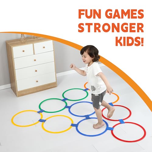 Hopscotch Rings, 2-Set – 20 Round Hoops (15-inch) + 30 Connectors, Agility Rings for Kids, Builds Gross Motor Skills, Preschool & Kindergarten PE, Indoor/Outdoor Playground Obstacle Course - style: 15" Hoop – 2 Set