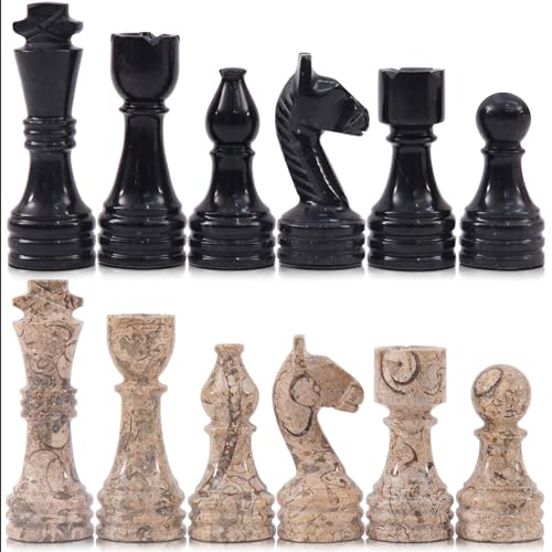 Radicaln Marble Chess Figures 3.5'' Inches Black and Coral Handmade Travel Chess Set and Figure for Adults Board Games, Ideal Chess Pieces | Natural Stone, Hand Polished, Premium Finish, 32 playing Pieces, Unique Veining, Timeless Design - color: Black an