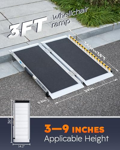 HABUTWAY 3ft Wheelchair Ramps for Home Steps, Portable Wheelchair Ramp Holds up to 800Lbs, Threshold Ramp with Non-Slip Resistant Surface, Ramps for Wheelchairs for Home, Stairs, Steps, Doorways - size: 3FT Using height 3-9"