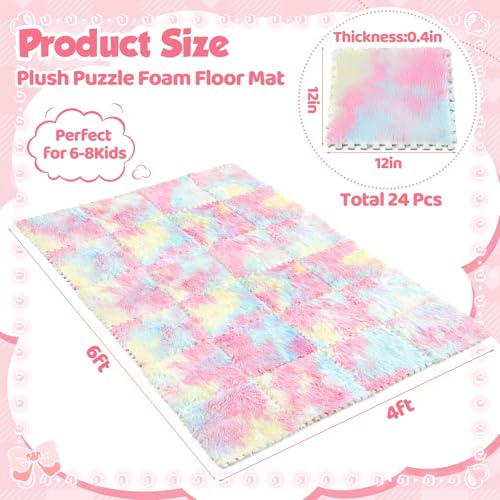 16 Pcs Pastel Faux Fur Floor Tiles, 11.8 x 11.8 in Puzzle Girls Play Soft Tiles, 1.5 Inch Shaggy Square, EVA Foam Floor Mat for Nursery, Playroom, Bedroom, Toddler Room, Daycare - color: Pastel