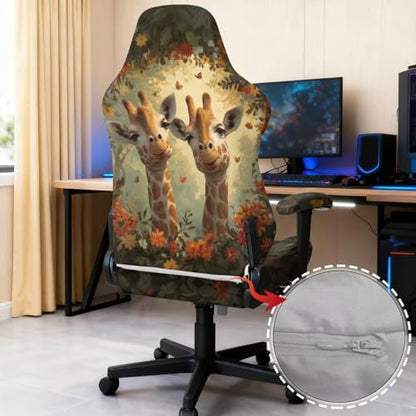 Suobstales Giraffe Butterfly Flower Pattern Office Chair Cover with Armrest Covers, Stretch Gaming Computer Chair Seat Cover Slipcovers Rotating Armchair Covers Thick High Back Office Seat Cover - color: Giraffe Butterfly Flower