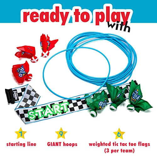 Franklin Field Day Deluxe Tic Tac Toe Racing for Kids and Adults - Perfect for Backyard Play - Includes 9 Play Space Hoops, 6 Tic Tac Toe Weighted Flags and 1 Starting Line
