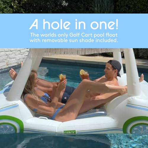 FUNBOY Giant Inflatable Luxury Golf Cart Pool Float, Two Cup Holders, Removable Fringe Shade, Float for Summer Pool Party and Entertainment - color: White
