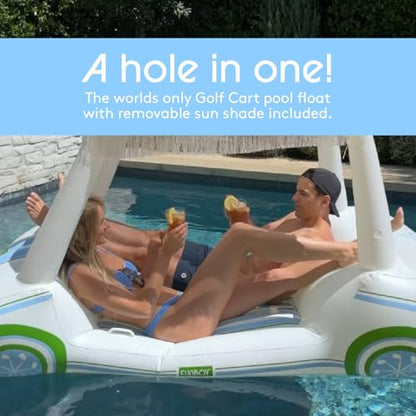 FUNBOY Giant Inflatable Luxury Golf Cart Pool Float, Two Cup Holders, Removable Fringe Shade, Float for Summer Pool Party and Entertainment - color: White
