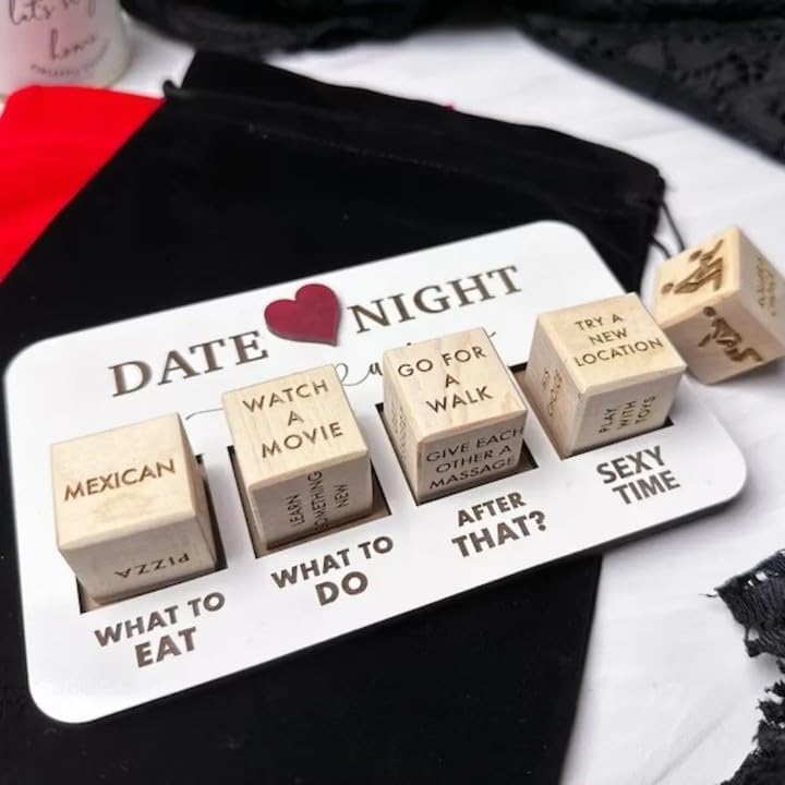 ZyMen Date Night Dice After Dark Edition - Date Night Wooden Dice Game for Couples, Date Dice -Eat/Do/After That/Sexy Time, Adult Fun Games for Couples (B), 16*10 Cm