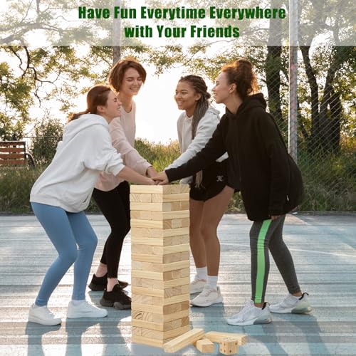 Olsa Giant Tumble Tower 57PCS Wooden Block Stacking Yard Games with Carrying Bag Classic Indoor & Outdoor Game for Adults and Family Party Games for Backyard Lawn Beach Camping (Over 4.2 Ft) - size: M-Over 4.2FT
