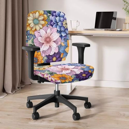 Boho Floral Desk Chair Cover Elastic 4-Piece Set Stretchy Pet Friendly Soft Computer Chair Cover for Home Office and Game Room Chairs - color: Boho Floral