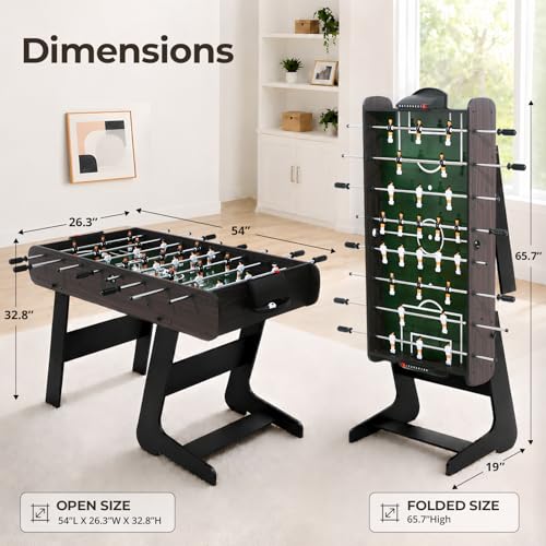 54" Folding Foosball Table, Competition Size Foldable Soccer Game Table for Adults & Teenagers, Professional Foosball Table with 2 Balls for Home Game Room, Outdoor Sports Table