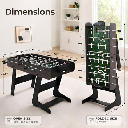 54" Folding Foosball Table, Competition Size Foldable Soccer Game Table for Adults & Teenagers, Professional Foosball Table with 2 Balls for Home Game Room, Outdoor Sports Table