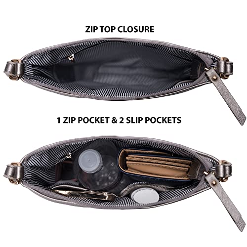 Solene Crossbody Bag Functional Multi Pocket Messenger Purse Top Zip Closure Shoulder Handbag With Adjustable Strap - color: Lt. Pewter