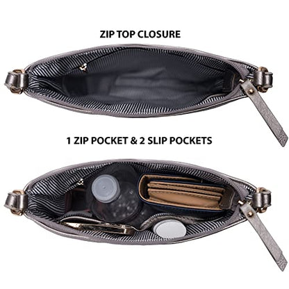 Solene Crossbody Bag Functional Multi Pocket Messenger Purse Top Zip Closure Shoulder Handbag With Adjustable Strap - color: Lt. Pewter