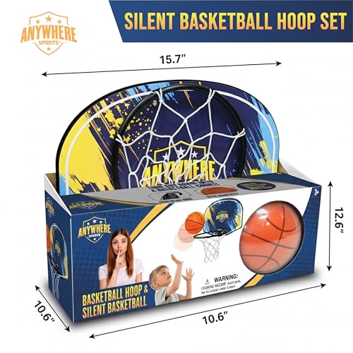 Anywhere Sports Silent Basketball & Hoop Set – Over-The-Door, Quiet Play for Kids, Easy Clip-On Mount, Includes 6-Inch Foam Basketball