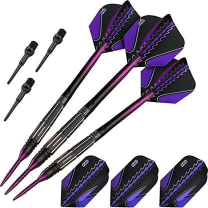 Viper Black Flux 90% Tungsten Conversion Darts, Professional Darts Steel Tip and Soft Tip Dart Set for Sisal and Electronic Dartboards, 20 Grams - color: Purple