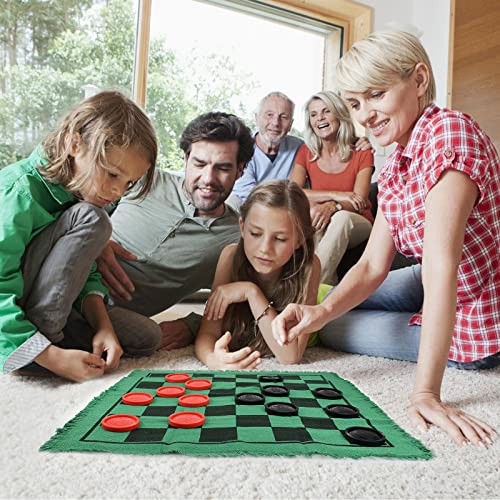 Giant Checkers 3 in 1 Tic Tac Toe Game Board for Adults and Kids with 24 Checker Pieces Reversible Rug, Indoor & Outdoor Games for Family, Party, School, Office,Travel