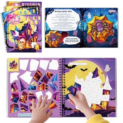 4PCS Paint by Number Sticker Book - Halloween Crafts & Acitivity Puzzles Book for Kids Ages 4-10, Travel Toys for Road Trip & Airplane,Perfect Halloween Gifts & Basket Stuffers for Kids - color: Halloween