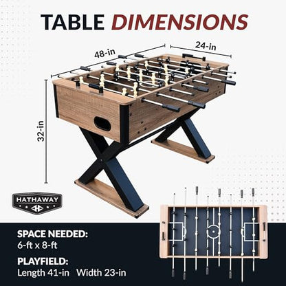Hathaway Fullerton 48-in Foosball Table, Arcade Table Soccer for Game Rooms, Includes (2) 36-mm ABS Foosballs, Driftwood (BG50330)