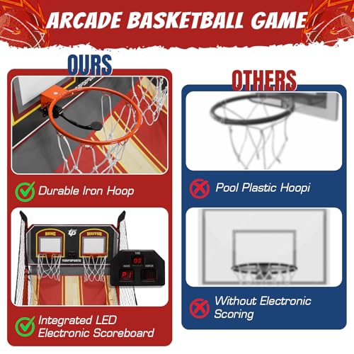 Foldable Indoor Basketball Arcade Game LED Electronic Scoring Indoor Double Electronic Basketball Machine with Steel Frame for 2 Players Home Play Kids Adults