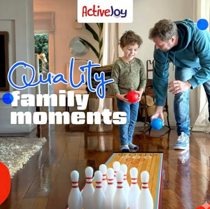 ActiveJoy - Classic & American Style Mini Kids Bowling Set - Bowling Games for Kids Indoor - Bowling Alley Toy with Lane, 10 pins, 2 Balls for Family & Friends - 2-5 Years Old - Classic Retro - color: Classic Retro