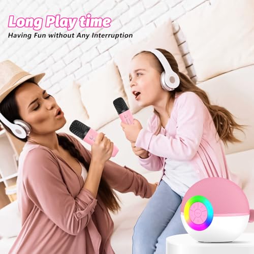 goopow Mini Karaoke Machine Speaker for Kids Adults, Portable Bluetooth Microphone Song Toys with LED Light, Best Chritmas Birthday Festival Gift for 3 4 5 6 7 8+ Year Old Girls Boys (Pink-2MIC) - color: Pink-2Mic