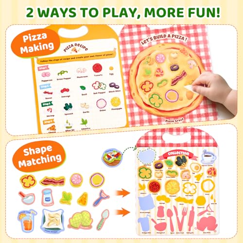 JoyCat Reusable Sticker Book - Stickers for Toddlers, Kids Sticker Activity Book, Travel Toys for Road Trip, Car & Airplane, Educational Learning Gifts for Boys and Girls Ages 3-5 (Pizza-Making) - style: Pizza