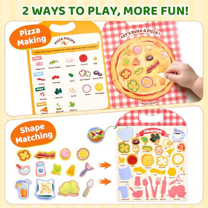 JoyCat Reusable Sticker Book - Stickers for Toddlers, Kids Sticker Activity Book, Travel Toys for Road Trip, Car & Airplane, Educational Learning Gifts for Boys and Girls Ages 3-5 (Pizza-Making) - style: Pizza