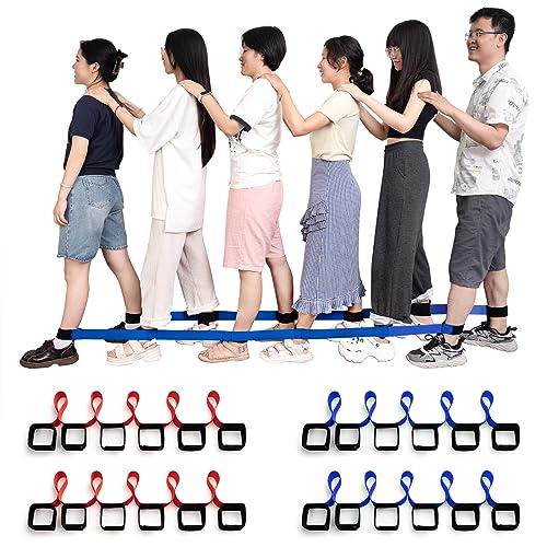 Three Legged Race Bands, 2 Sets, Team Building, 3 Legged Race Bands, Outdoor Party Group Game for Teenagers Adults, Cooperative Team Race for Birthday, Relay Race, Field Day, Backyard Activity Game - size: For 12 people（Red&Blue）