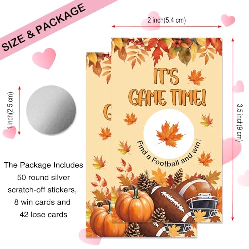 50 Pcs It's Game Time Autumn Football Themed Scratch Off Game Cards, Football Scratch Card for Baby Shower, Birthday Party, Lottery Activity Group Games, Gifts for Football Lovers - color: Warm Yellow